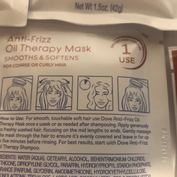 10x DOVE Anti-Frizz Oil Therapy Hair Mask 1.5Oz Packs Smooths Curly Coarse Hair - Picture 6 of 7